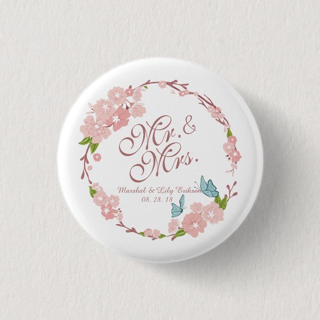 Herr-u. Frau-Elegant Floral Wedding | Button-Knopf Button (Vorderseite)