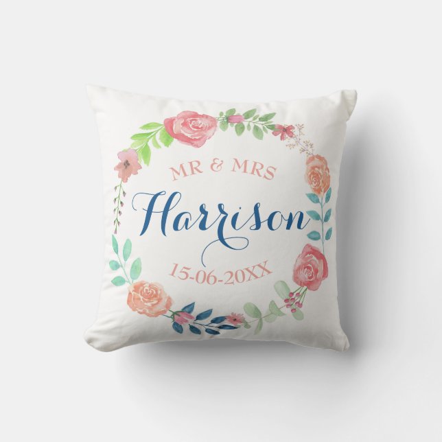 Herr-u. Frau-Floral Wedding Cushion Watercolour Kissen (Vorderseite)
