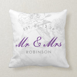 Herr u. Frau Wedding Simple Floral Silver lila Kissen