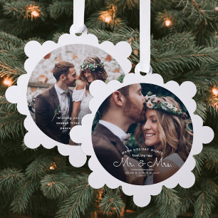 Herr und Frau, 2 Fotos, Erstes Weihnachten als Neu Ornament Karte