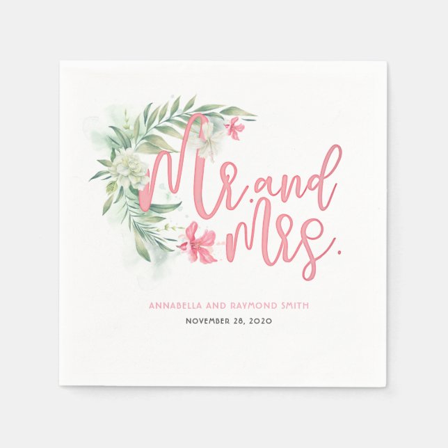 Herr und Frau Beach Typografy Watercolor Serviette (Vorderseite)