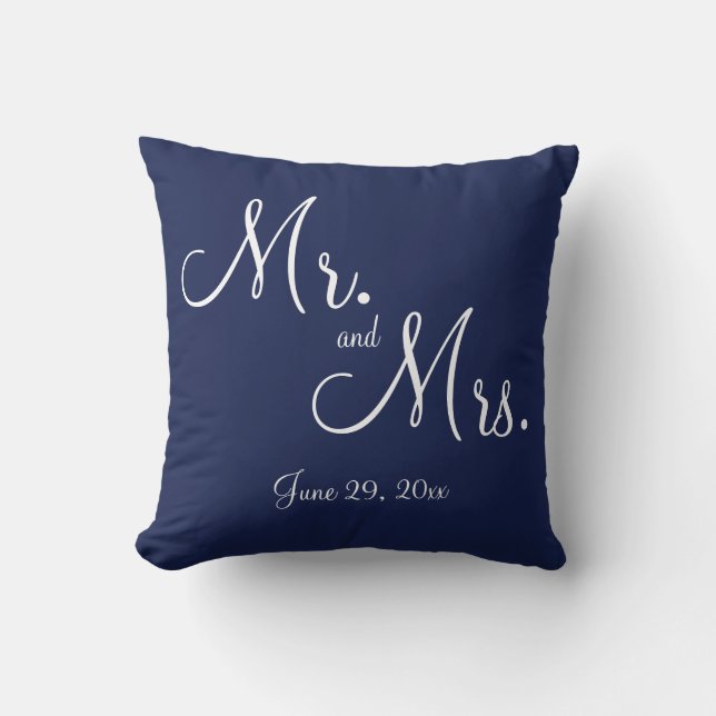 Herr und Frau Blue Nautical Wedding Pillows Kissen (Vorderseite)