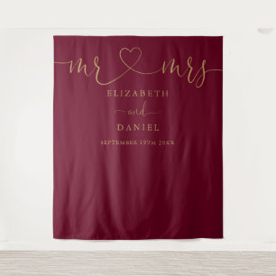 Herr und Frau Burgund und Gold Schrift Hochzeit Wandteppich