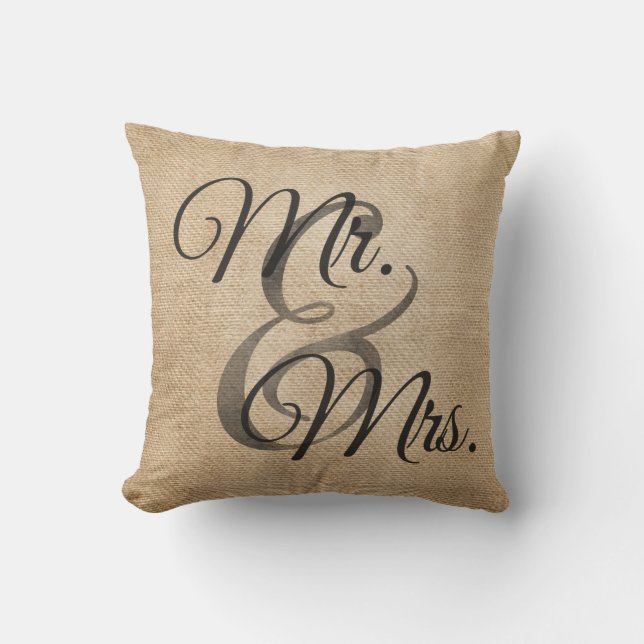 Herr und Frau Burlap Wedding Personalized Kissen (Vorderseite)