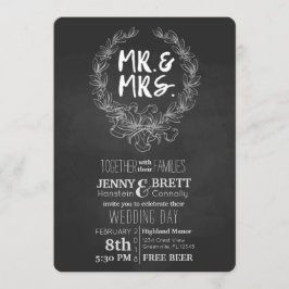 Herr und Frau Chalkboard Free Beer Wedding Einladung