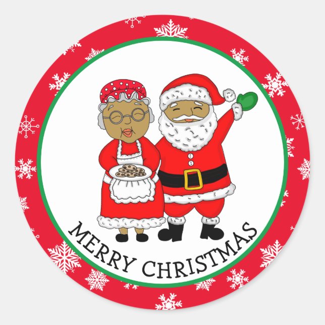 Herr und Frau Claus, afroamerikanischer Weihnachts Runder Aufkleber (Vorderseite)