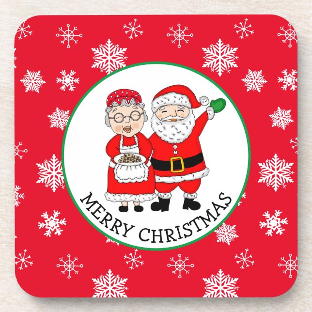 Herr und Frau Claus, Personalisierte Weihnachten Getränkeuntersetzer (Vorderseite)
