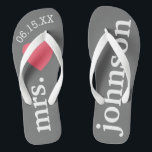 Herr und Frau Custom Text Honeymoon mit Herz Flip Flops<br><div class="desc">Ein perfektes Design für eine Hochzeit am Strand oder für die Hochzeitsreise. Ändern Sie die Frau zu Herrn,  um ein Koordinierungspaar zu machen.</div>