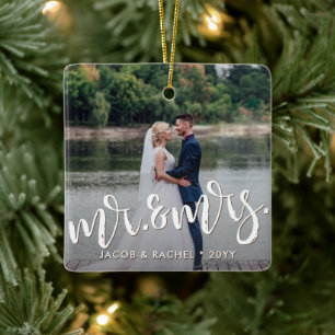 Herr und Frau Distressed Overlay Foto Hochzeit Keramikornament