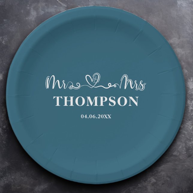 Herr und Frau Elegant Simple | Canoe Blue Pappteller (Von Creator hochgeladen)