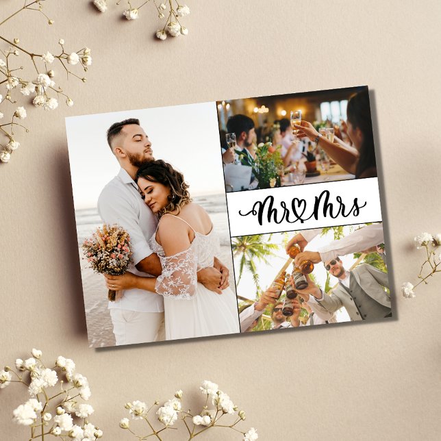 Herr und Frau Elegant Wedding Foto Vielen Dank Postkarte (Mr and Mrs Elegant Wedding Photo Thank You Postcard)