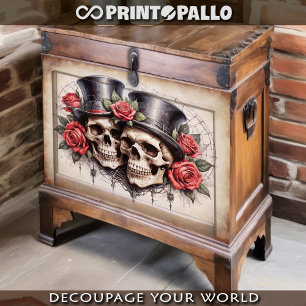 Herr und Frau Eleganter Schädel mit Rosen auf Perg Seidenpapier