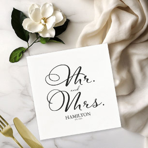 Herr und Frau - Elegantes schwarzes Skript  Hochze Serviette