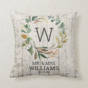 Herr und Frau Eucalyptus Greenery Monogram Wedding Kissen
