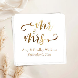 "Herr und Frau" Faux-Goldfolie-Schrift auf Weiß Serviette