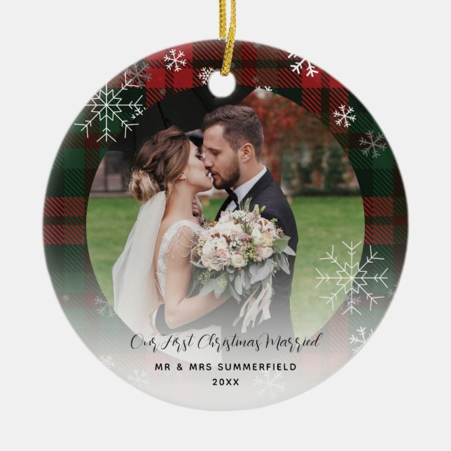 Herr und Frau First Christmas Kariert Rustic Holid Keramik Ornament (Vorne)