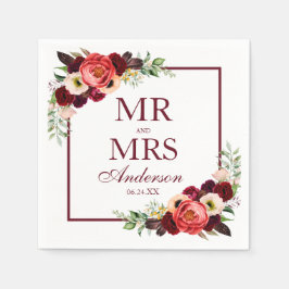Herr und Frau Floral Burgundy Boho Wedding Serviette