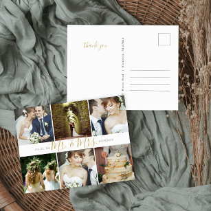Herr und Frau Foto Collage Wedding Vielen Dank Postkarte