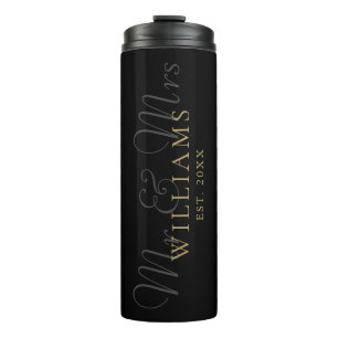 Herr und Frau Hochzeit Schwarz und Gold Thermosbecher