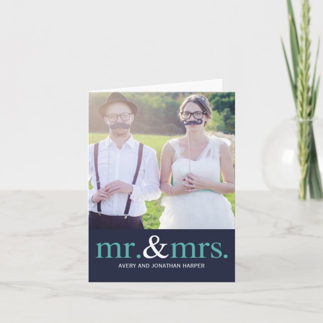 HERR UND FRAU. Hochzeitskunde - Fotokarte Dankeskarte (Vorderseite)
