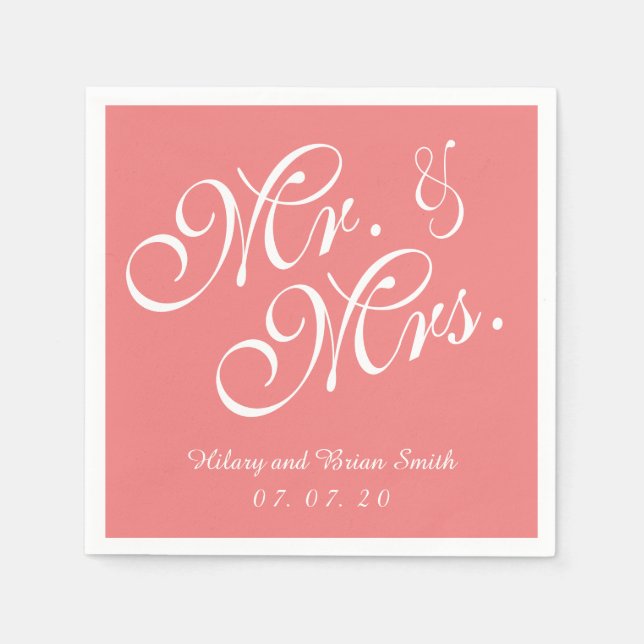 Herr und Frau Light Coral Wedding Paper Napkins Serviette (Vorderseite)