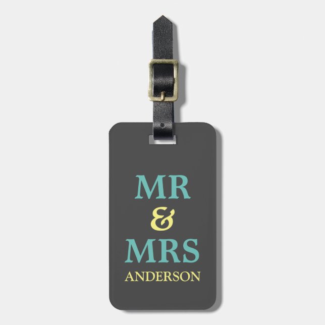 HERR und FRAU mit Monogramm Gepäckanhänger (Vorderseite vertikal)