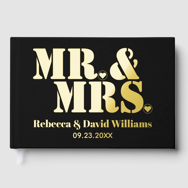 Herr und Frau mutige Typografie, schwarze Hochzeit Gästebuch (Vorderseite)