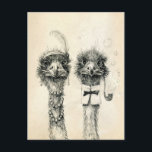 Herr und Frau Ostrich Postkarte<br><div class="desc">Vintage Postübergangskarte. Das Original des Künstlers zeichne auch für Brautparty oder Einladung geeignet.</div>
