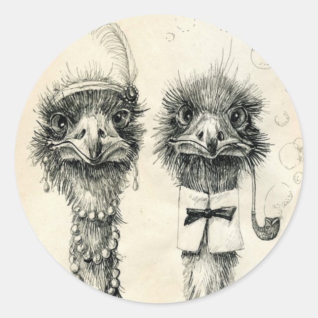 Herr und Frau Ostrich Runder Aufkleber (Vorderseite)