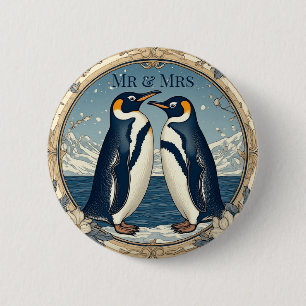 Herr und Frau Pinguin Paar Schnee Winter Gletscher Button