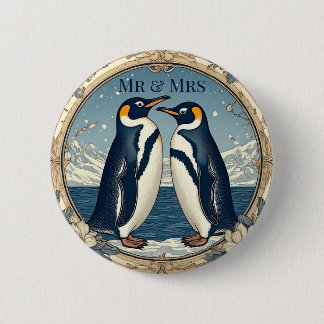 Herr und Frau Pinguin Paar Schnee Winter Gletscher Button
