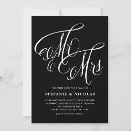 Herr und Frau Rustic Calligraphy Black Wedding Einladung