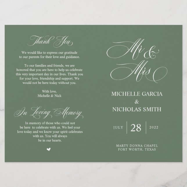 Herr und Frau, Sage Green, Foldable Wedding Progra (Vorderseite)