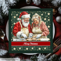 Herr und Frau Santa Claus Cooking Watercolor Napki