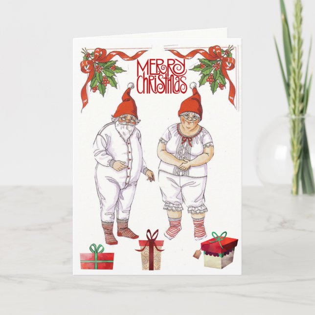 Herr und Frau Santa Claus 🤶 Papier Dolls mit Klei Karte (Vorderseite)