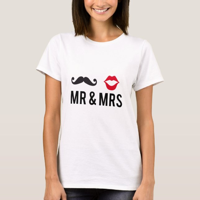 Herr und Frau, Schnurrbart und rote Lippen T-Shirt (Vorderseite)