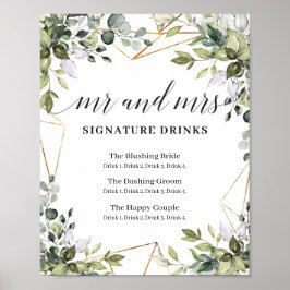 Herr und Frau Signature Drinks boho grün Unterschr Poster
