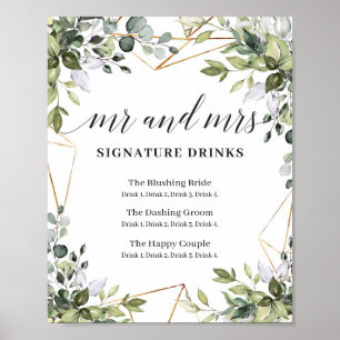 Herr und Frau Signature Drinks boho grün Unterschr Poster