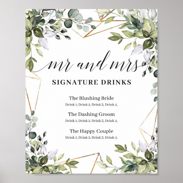 Herr und Frau Signature Drinks boho grün Unterschr Poster (Vorne)