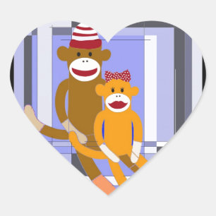 Herr und Frau Sock Monkey. Herz-Aufkleber