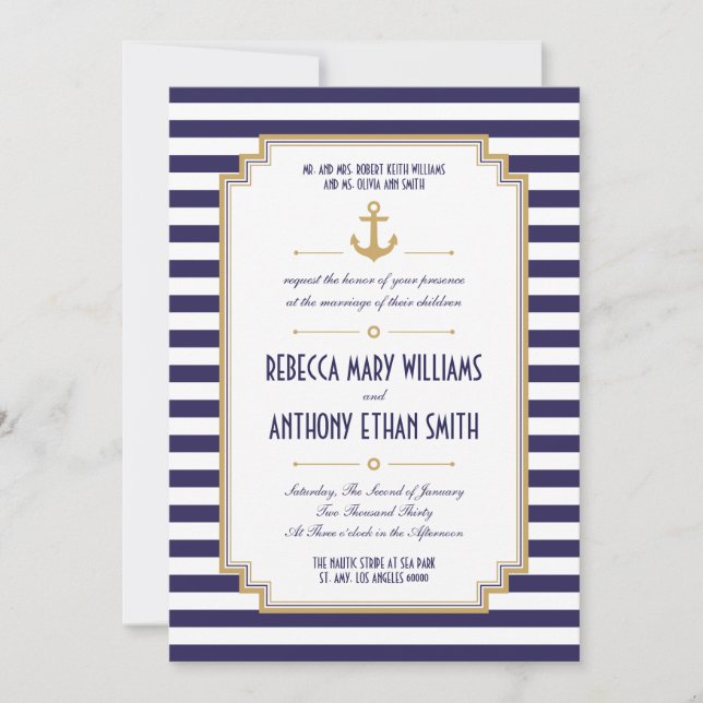 Herr und Frau Stylish Nautical Wedding Einladung (Vorderseite)