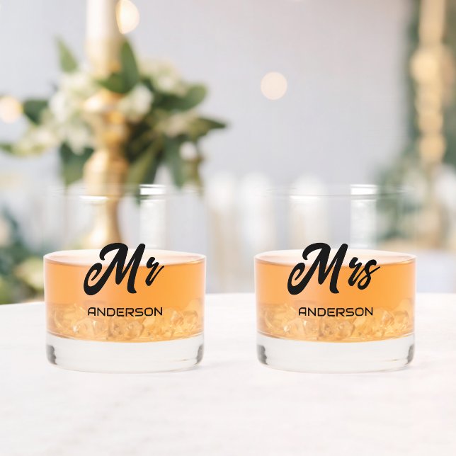 Herr und Frau Stylized Name Bride and Groom Glass Whiskyglas (Insitu (Hochzeit))