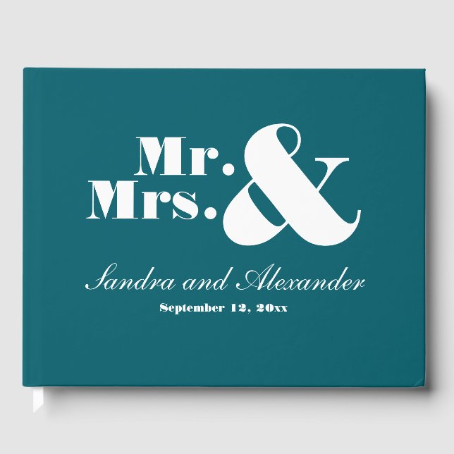 Herr und Frau Turquoise Aquamarin Blue Foto Weddin Gästebuch (Vorderseite)