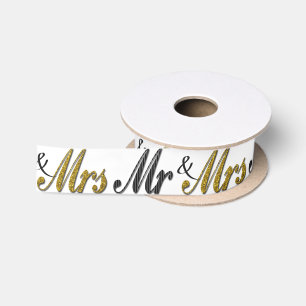 Herr und Frau Tuxedo Gold Sparkle Wedding Satinband