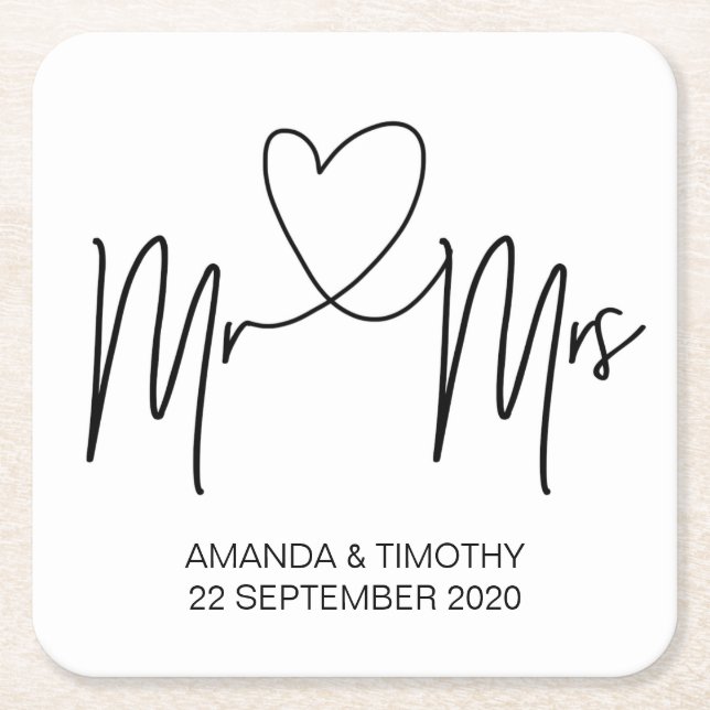 Herr und Frau Wedding Coasters Table Decor Rechteckiger Pappuntersetzer (Vorderseite)