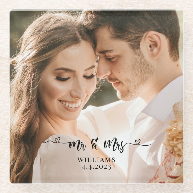 Herr und Frau Wedding Couple Glasuntersetzer (Vorderseite)