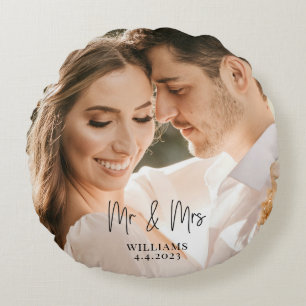 Herr und Frau Wedding Couple Pillow Rundes Kissen