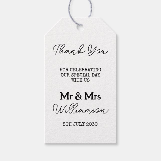 Herr und Frau Wedding danken Ihnen Schwarz und Wei Geschenkanhänger (Vorderseite)