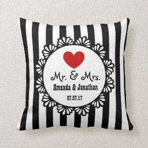 Herr und Frau Wedding Heart und Streifen V02 Kissen