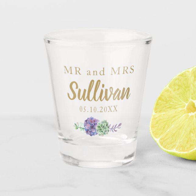 Herr und Frau Wedding lila Sukkulente befürworten  Schnapsglas (Vorderseite)